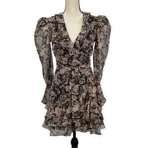 Bardot Winona Black and Cream Floral Long Sleeve Dress size small